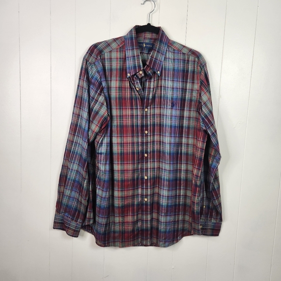 Ralph Lauren Blue Plaid Long Sleeve Button Down Shirt Mens Large Pony Classic - Picture 7 of 7